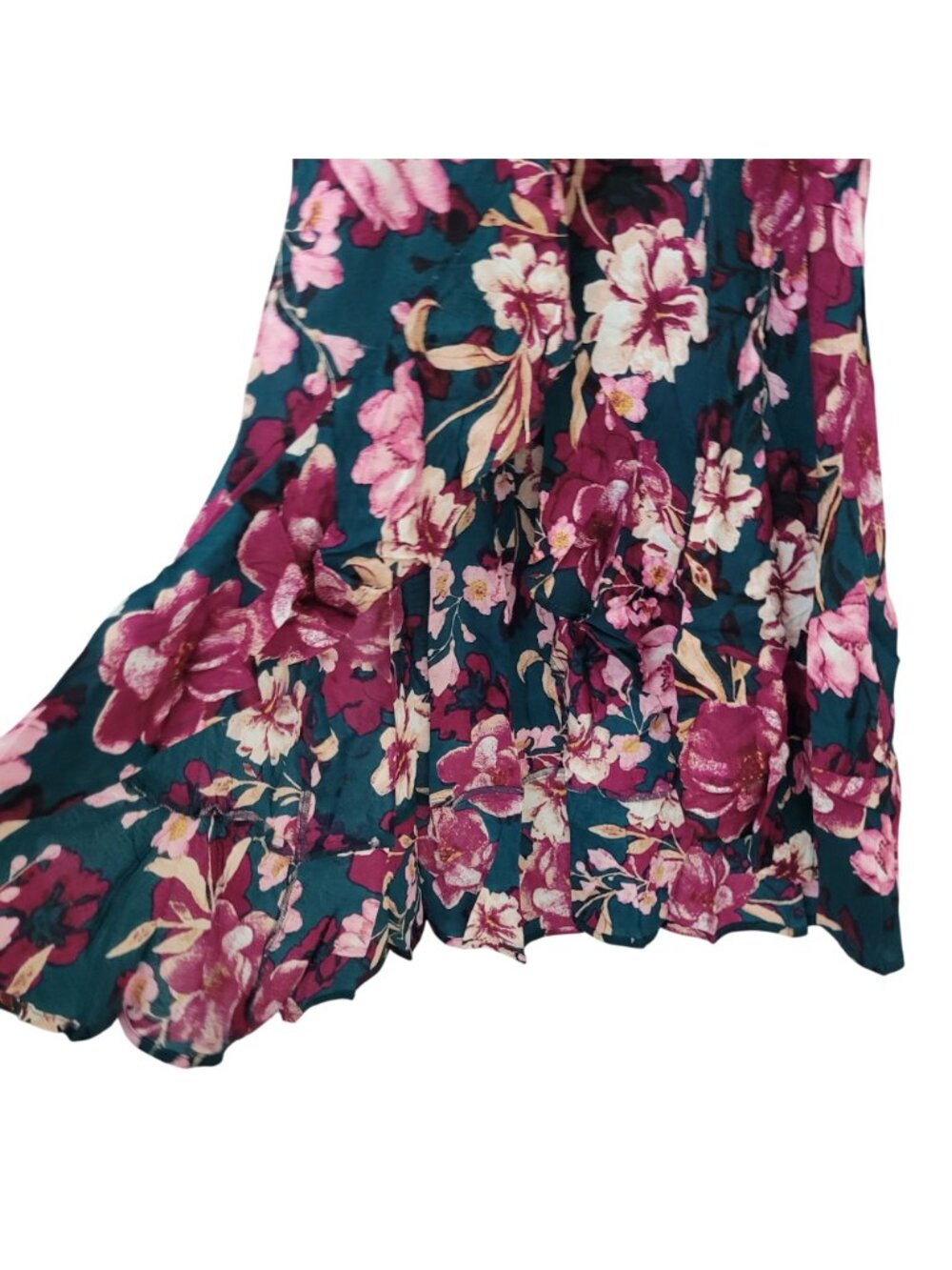 Hand Of The Bee Floral Maxi Dress Size S Pine Plum Long Sleeve Wrap Style NWT - Picture 4 of 9
